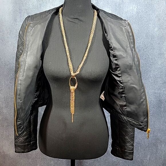 Bisou Bisou Black Quilted Cropped Faux Leather Jacket - Picture 10 of 16